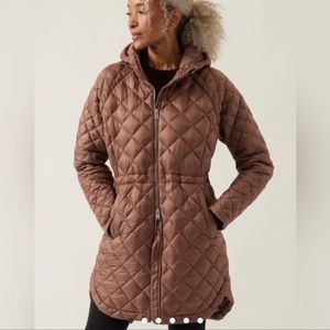 Athleta brand new whisper featherless parka. Never worn.  NWT rustic beige color